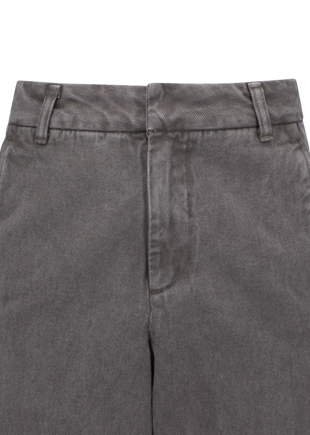 garments dyed curved seam denim, brown