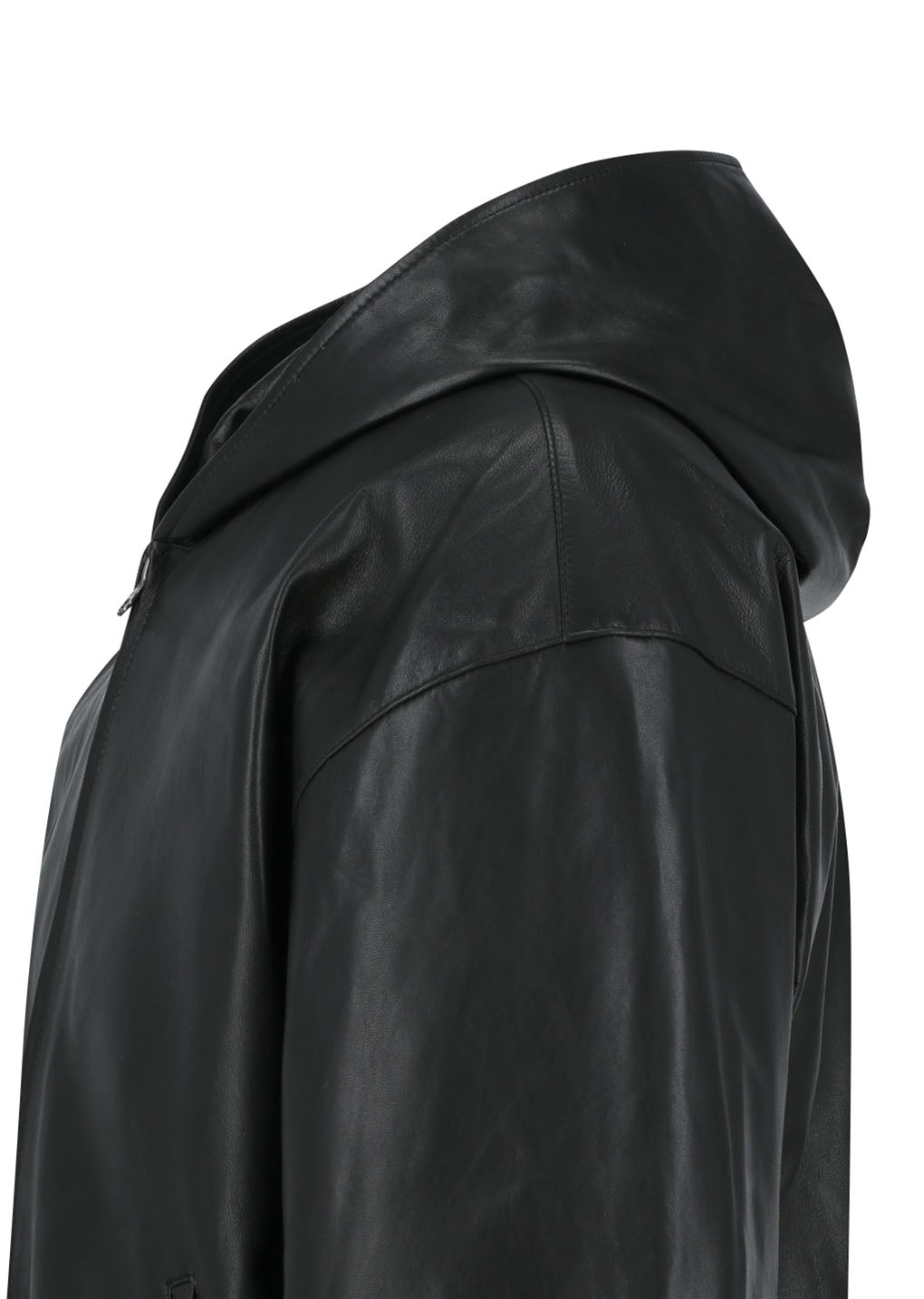 lamb skin leather hood jumper, black