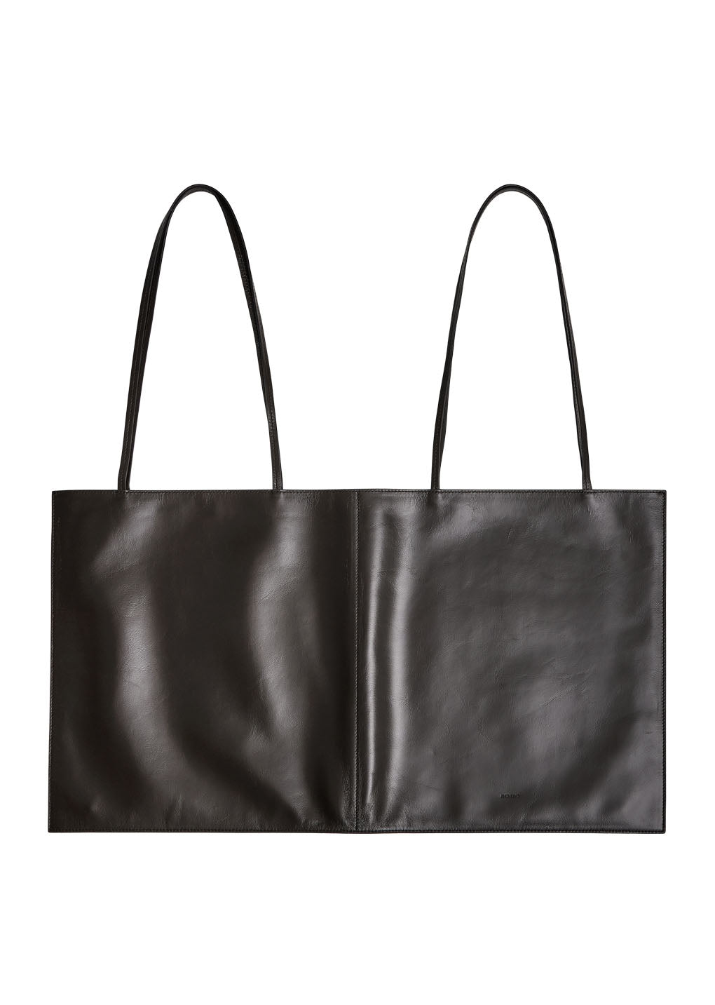 large slim leather bag, dark brown