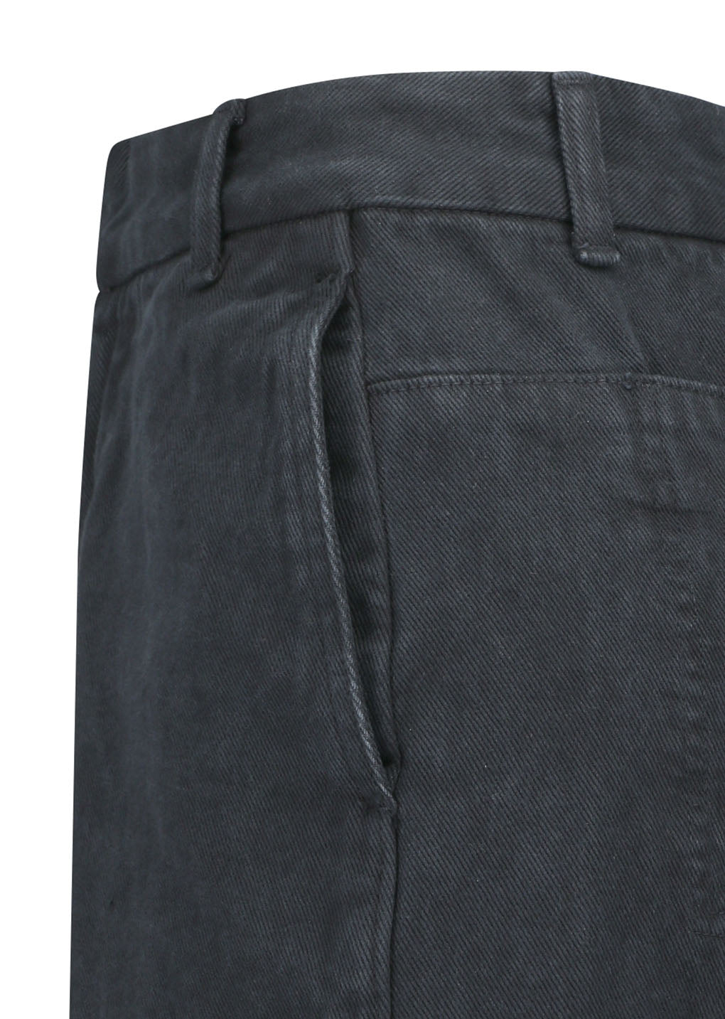 garments dyed curved seam denim, black