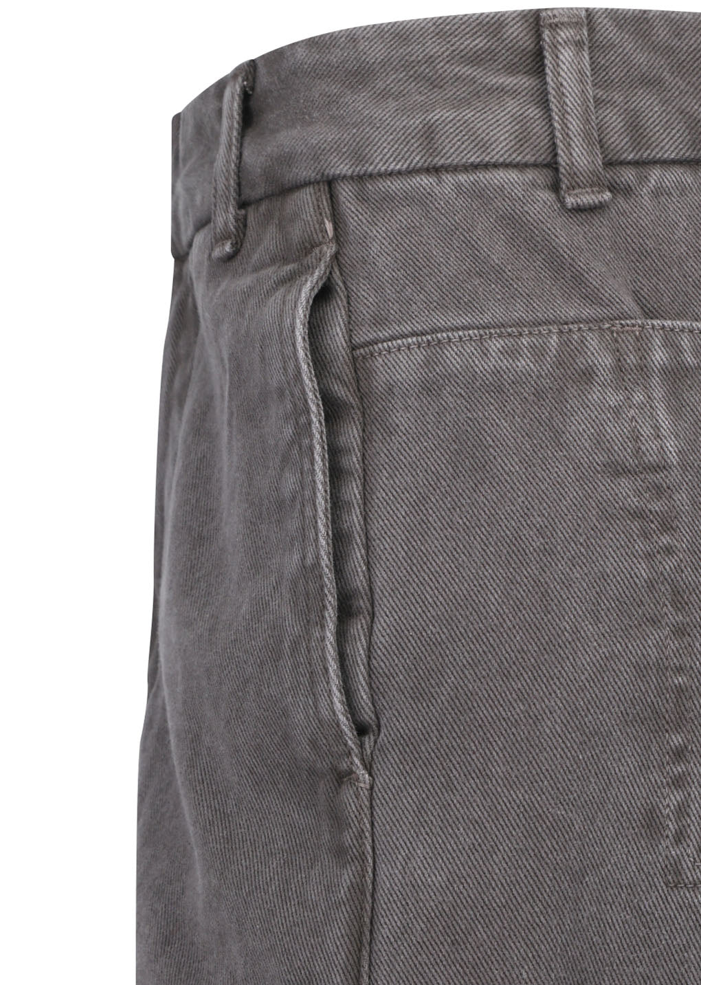 garments dyed curved seam denim, brown