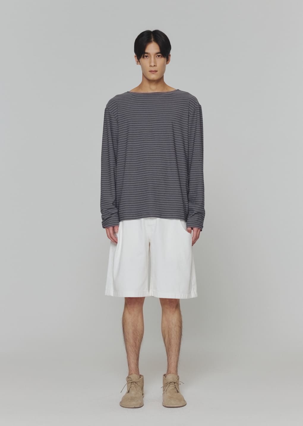 men's cut-out pocket denim shorts, white
