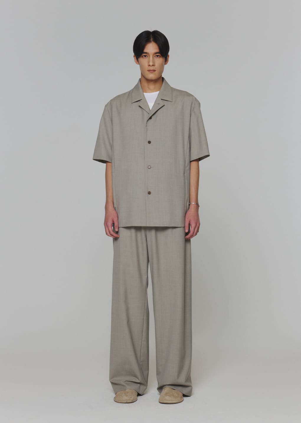 men's wool banding pants, beige