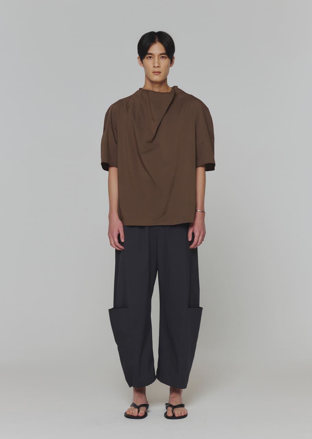 raglan cowl neck top, brown