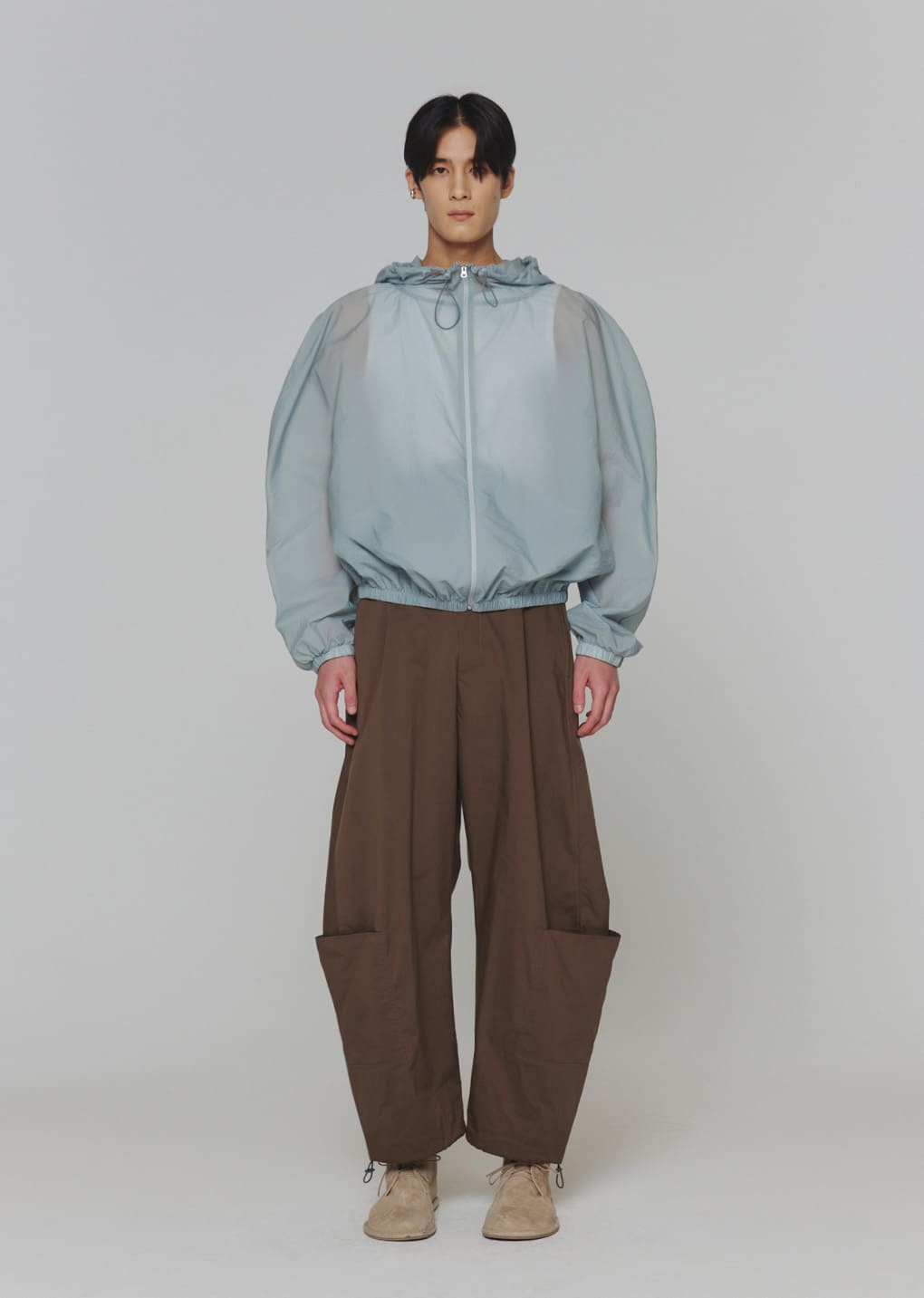 sheer nylon raglan hooded jumper, blue hover