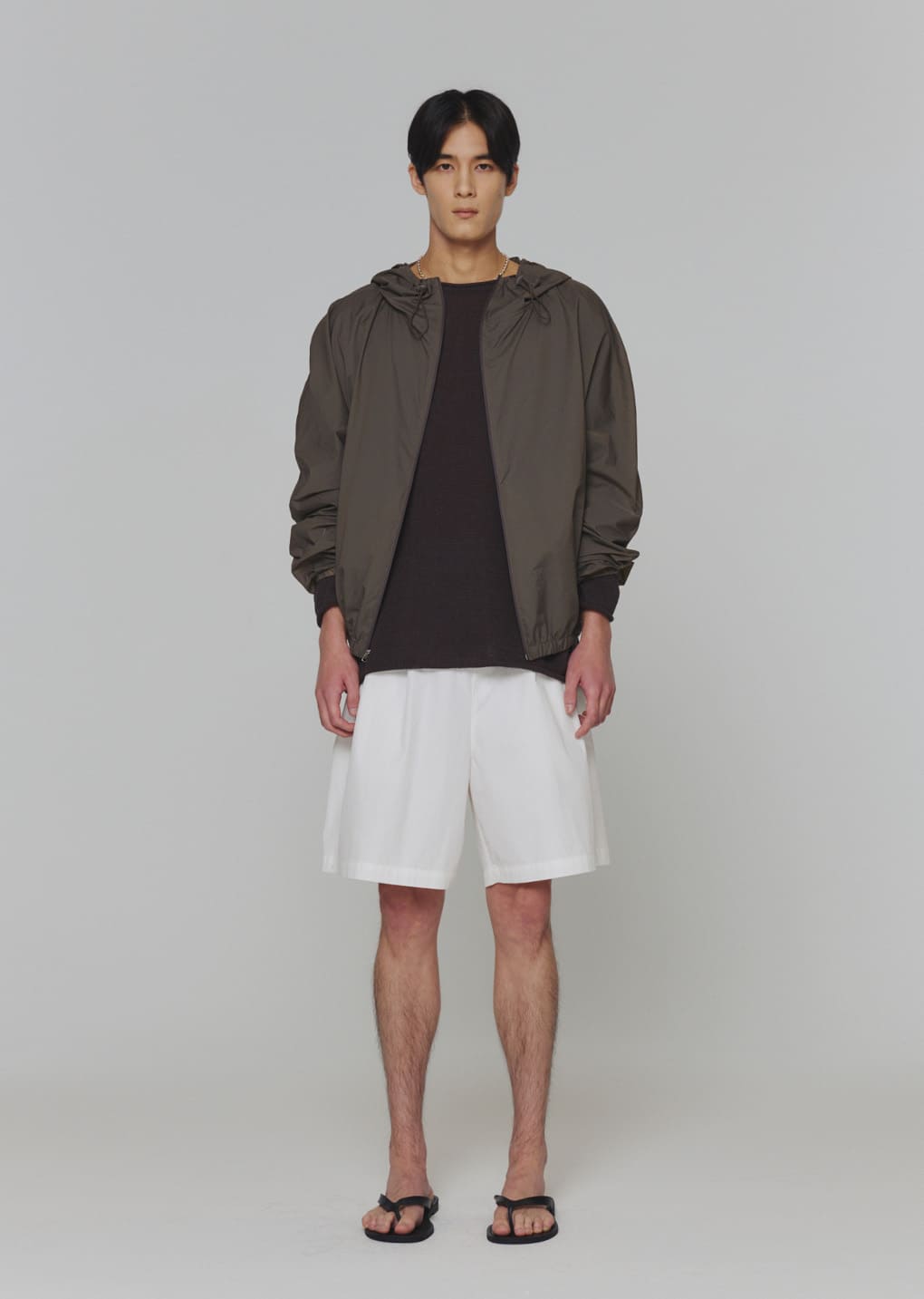 sheer nylon raglan hooded jumper, brown hover