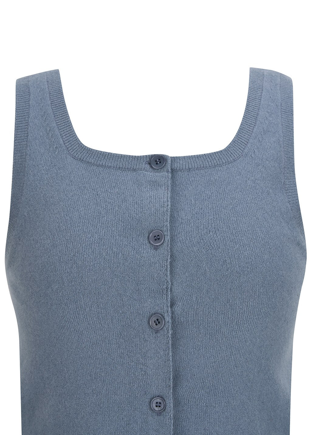 cashmere button up u-neck vest, blue
