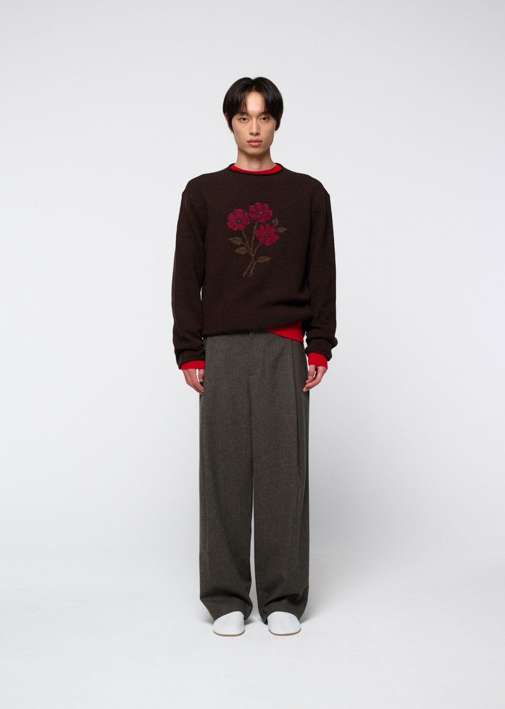 cashmere crewneck knit, red