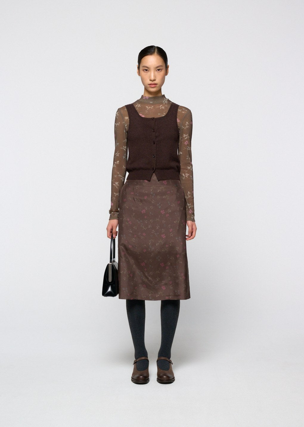 cashmere button up u-neck vest, brown hover