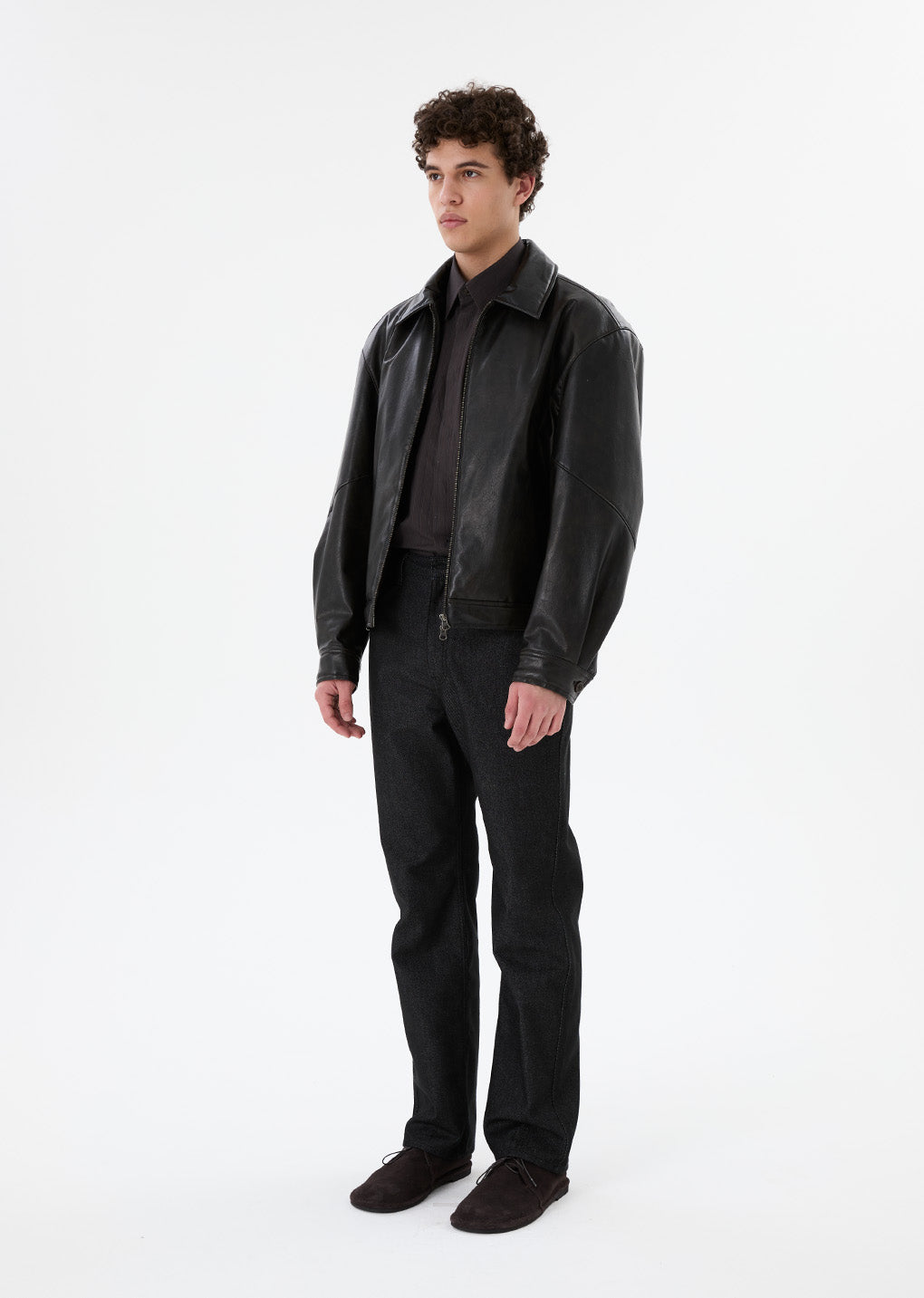 synthetic leather blouson, black