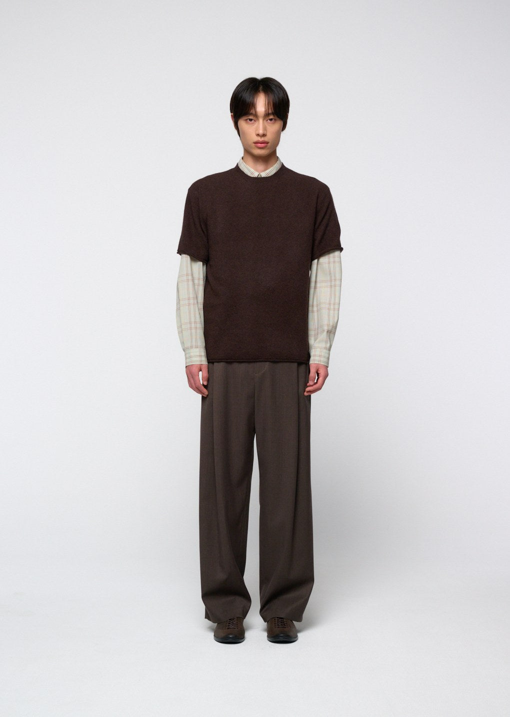 cashmere easy half sleeve knit, brown