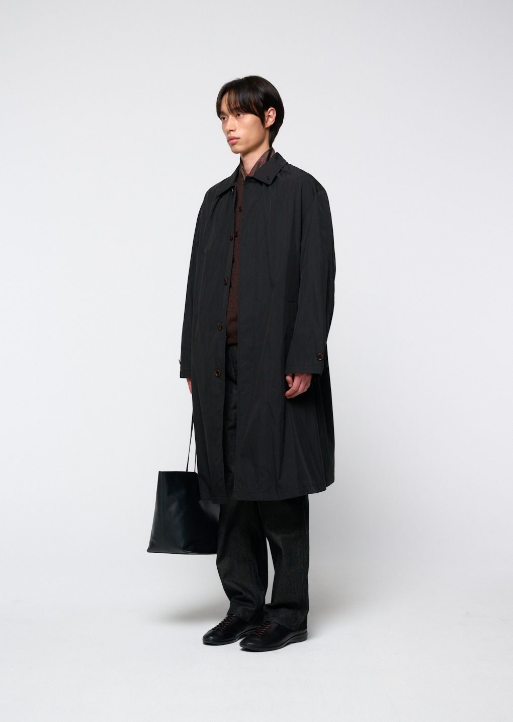 cotton nylon shirring coat, black