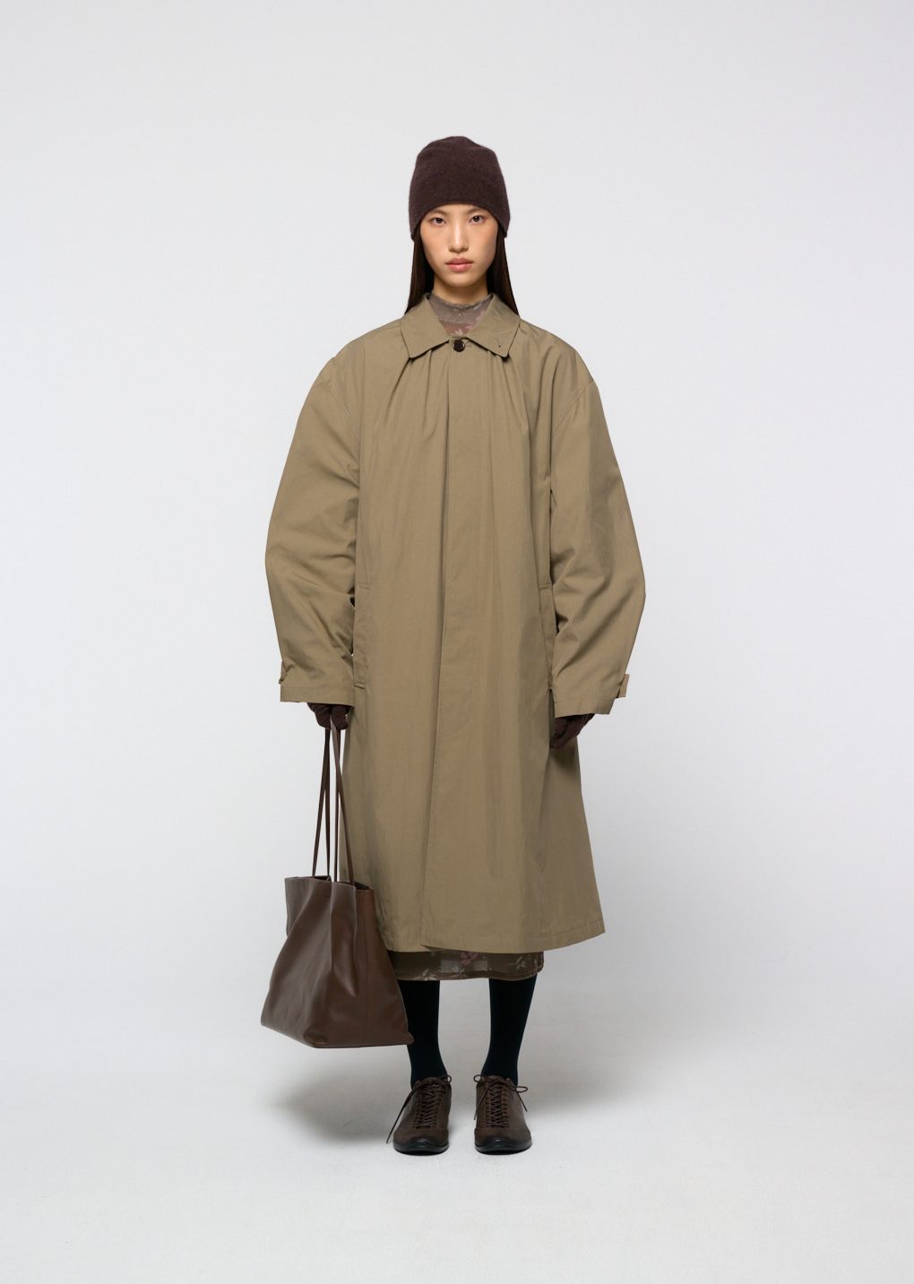 cotton nylon shirring coat, khaki