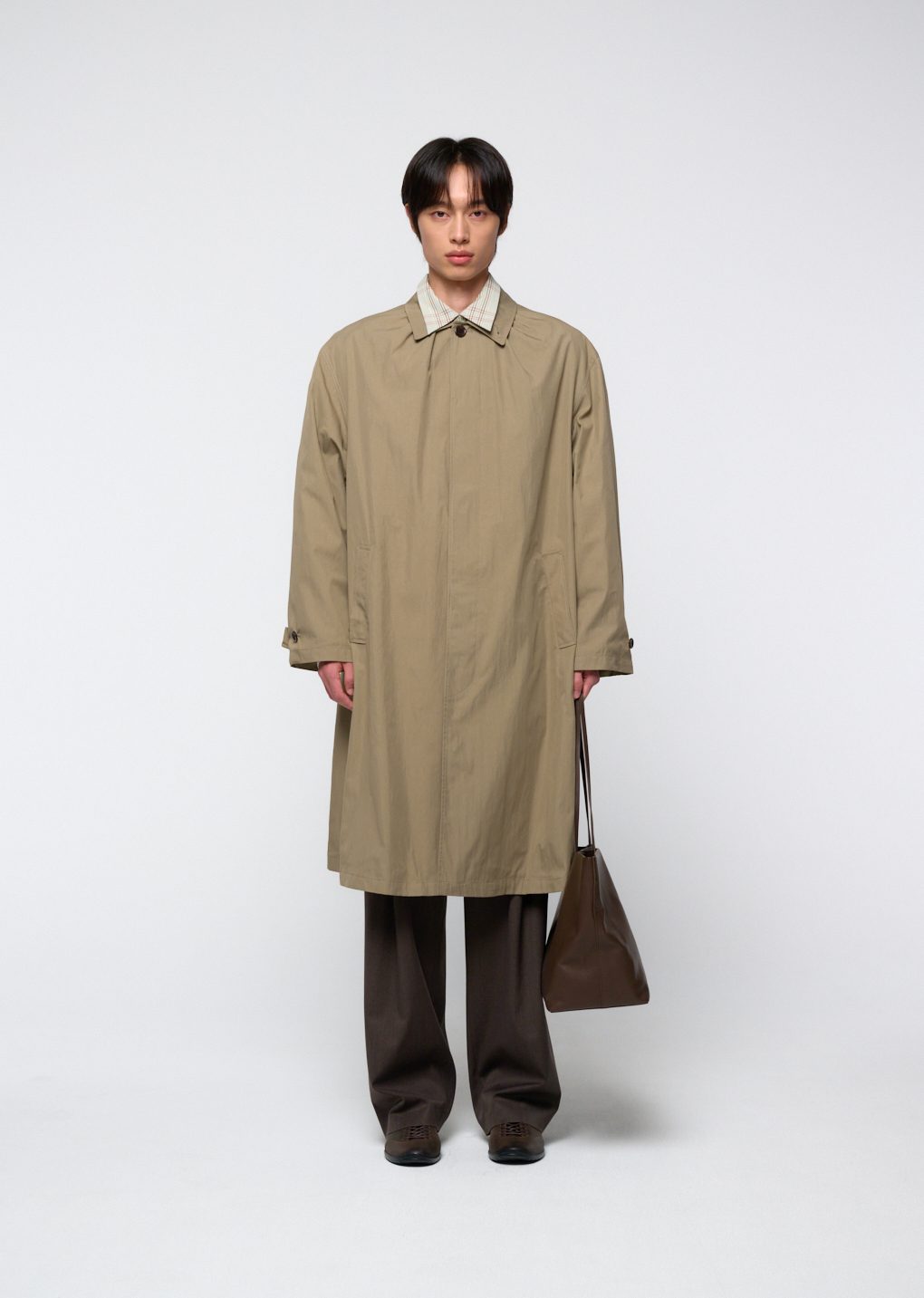 cotton nylon shirring coat, khaki