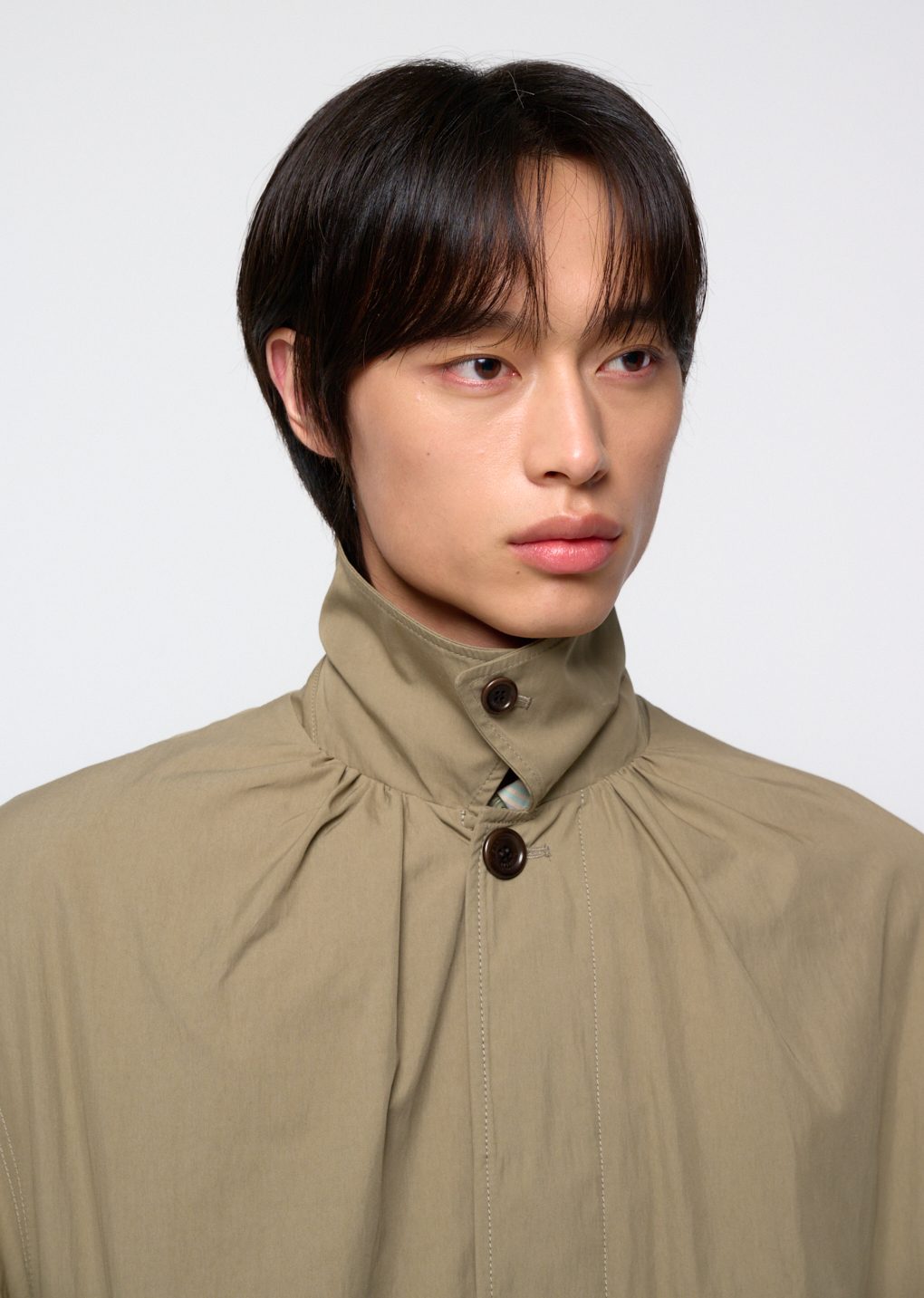 cotton nylon shirring coat, khaki