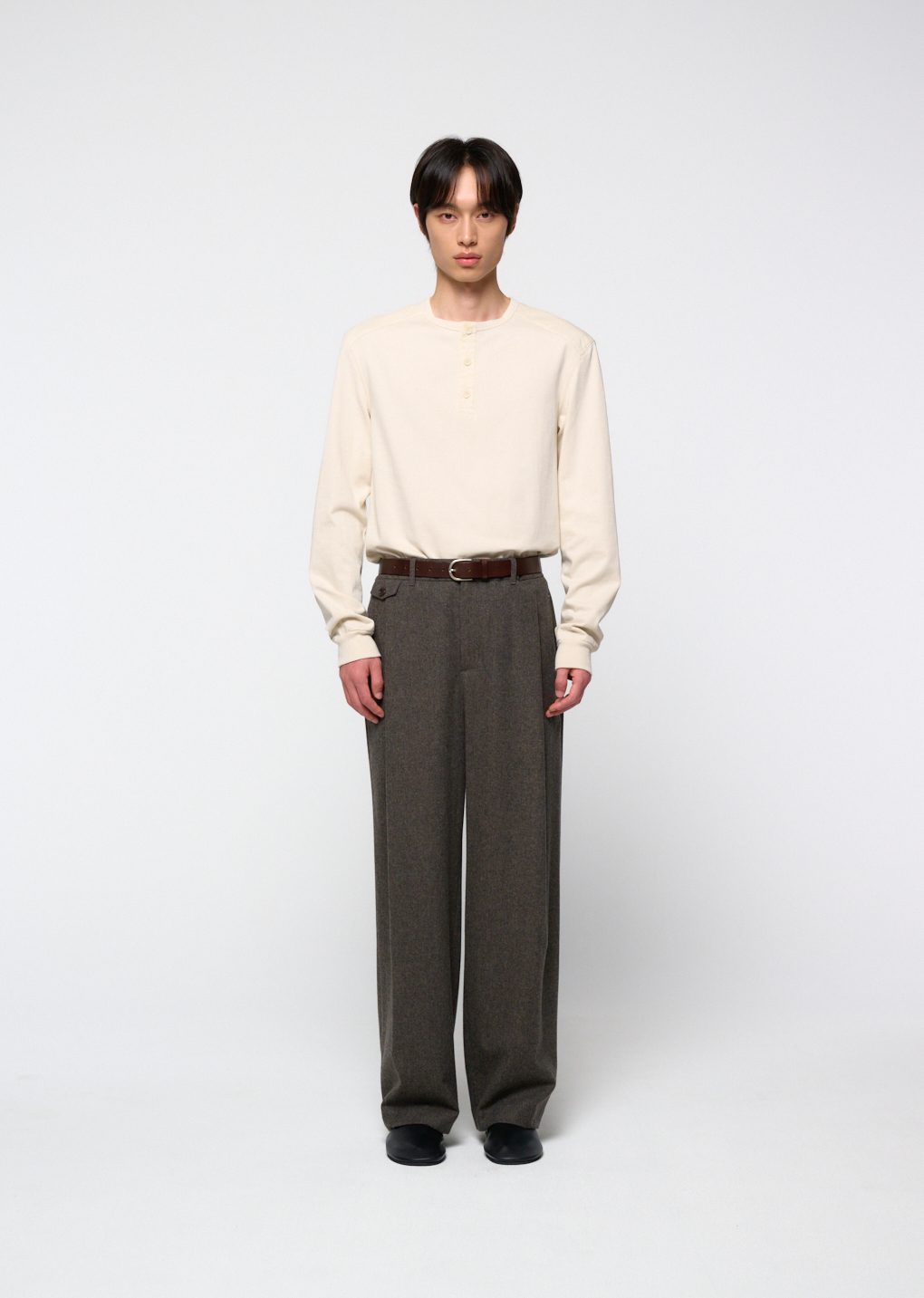 henley neck long sleeve, ivory