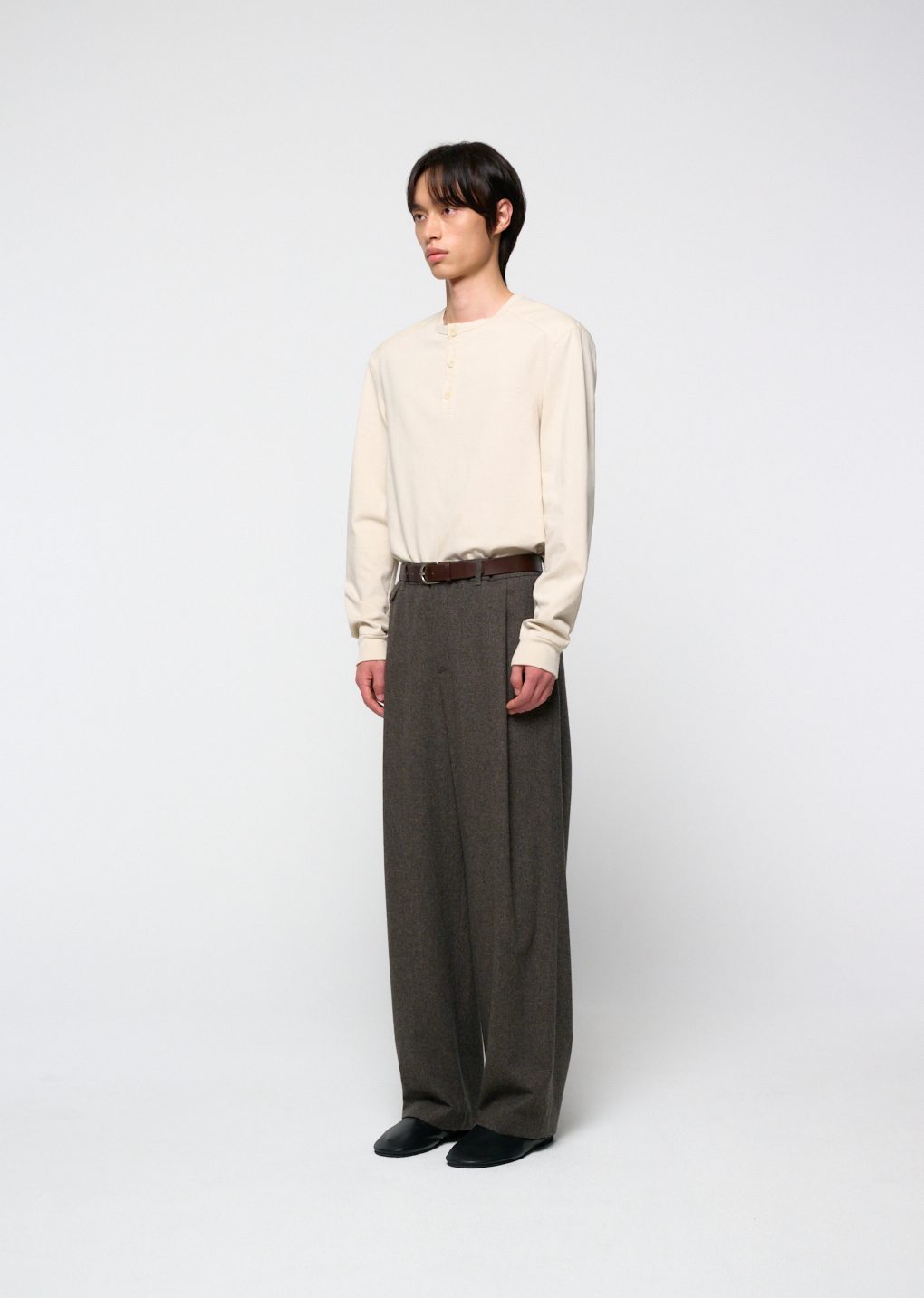 henley neck long sleeve, ivory