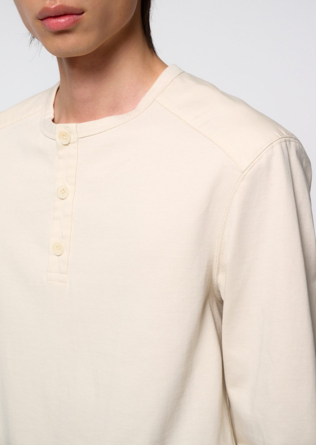 henley neck long sleeve, ivory
