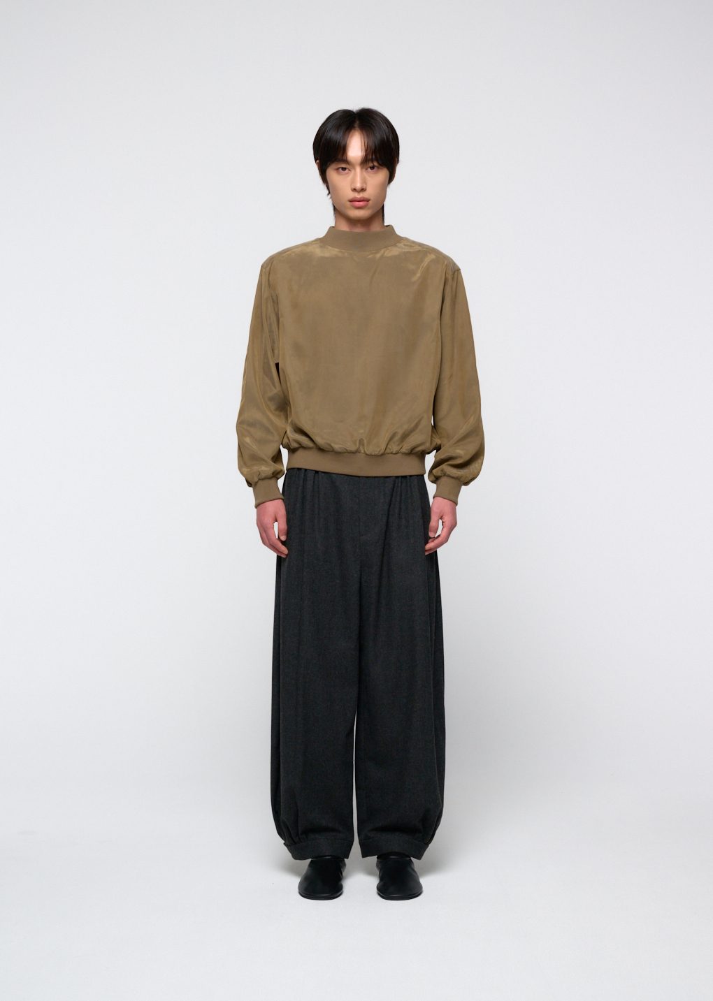 cupro ribbed pullover, khaki