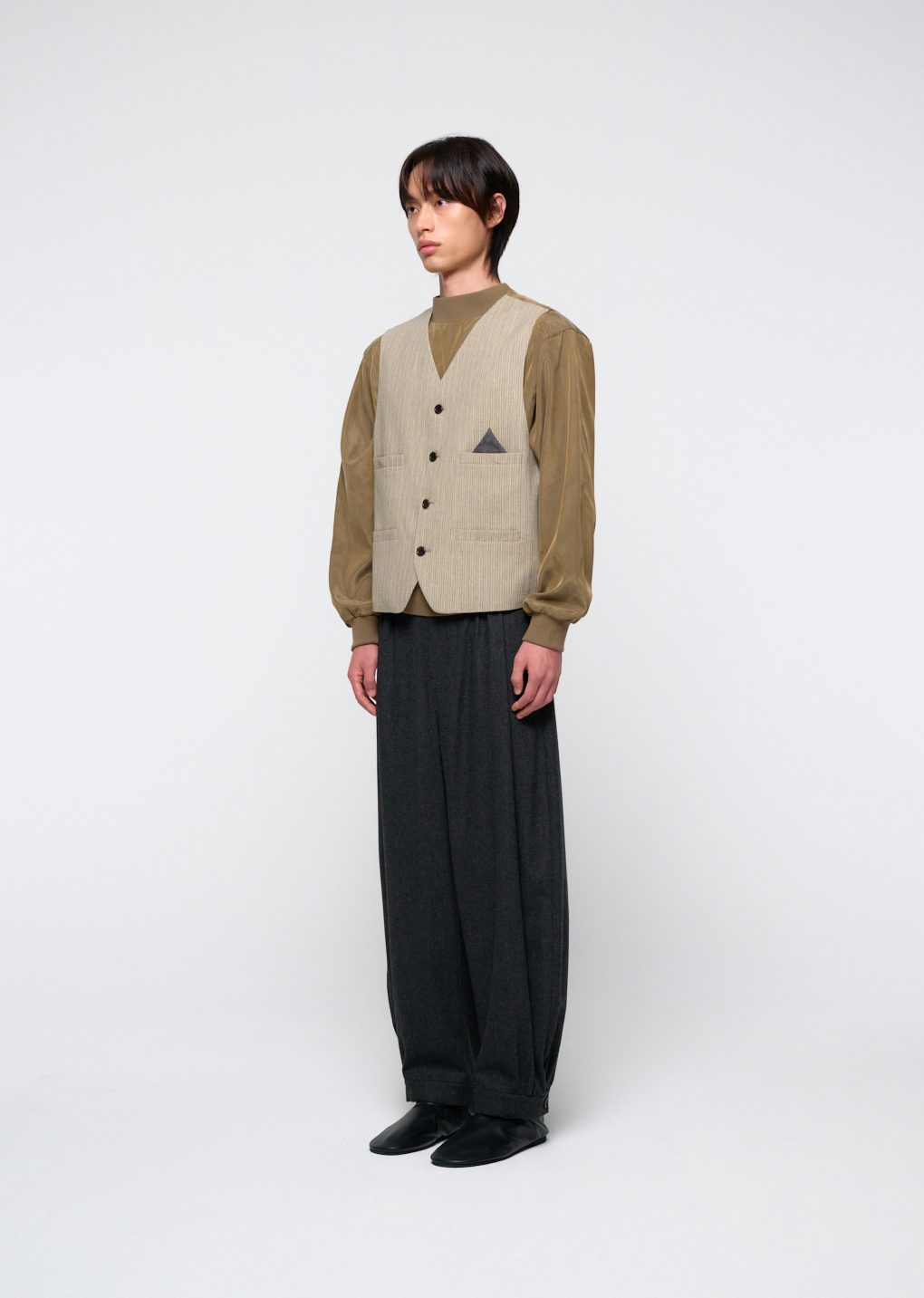 men's stripe pocket vest, beige