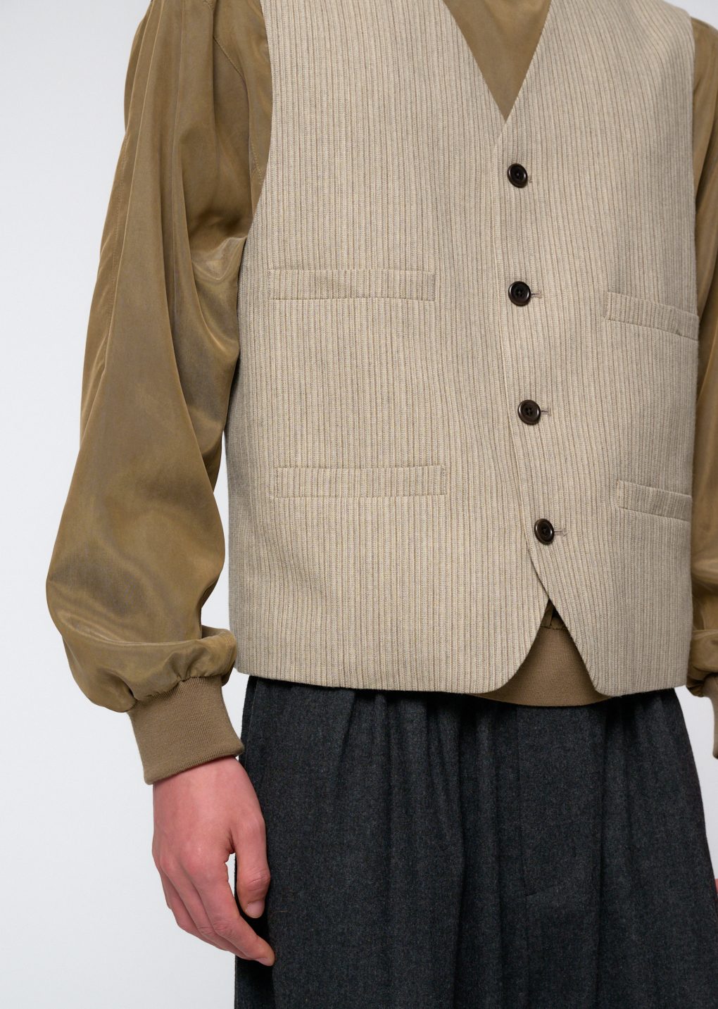 men's stripe pocket vest, beige