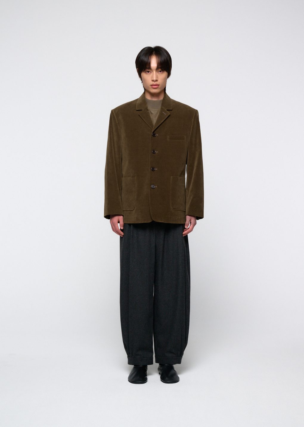 velvet oversized jacket, khaki