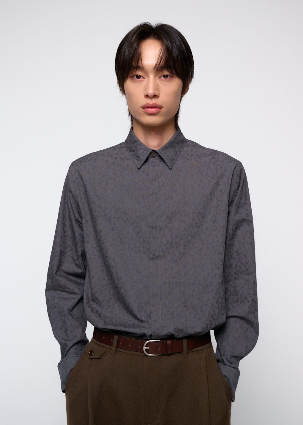floral basic shirt, grey