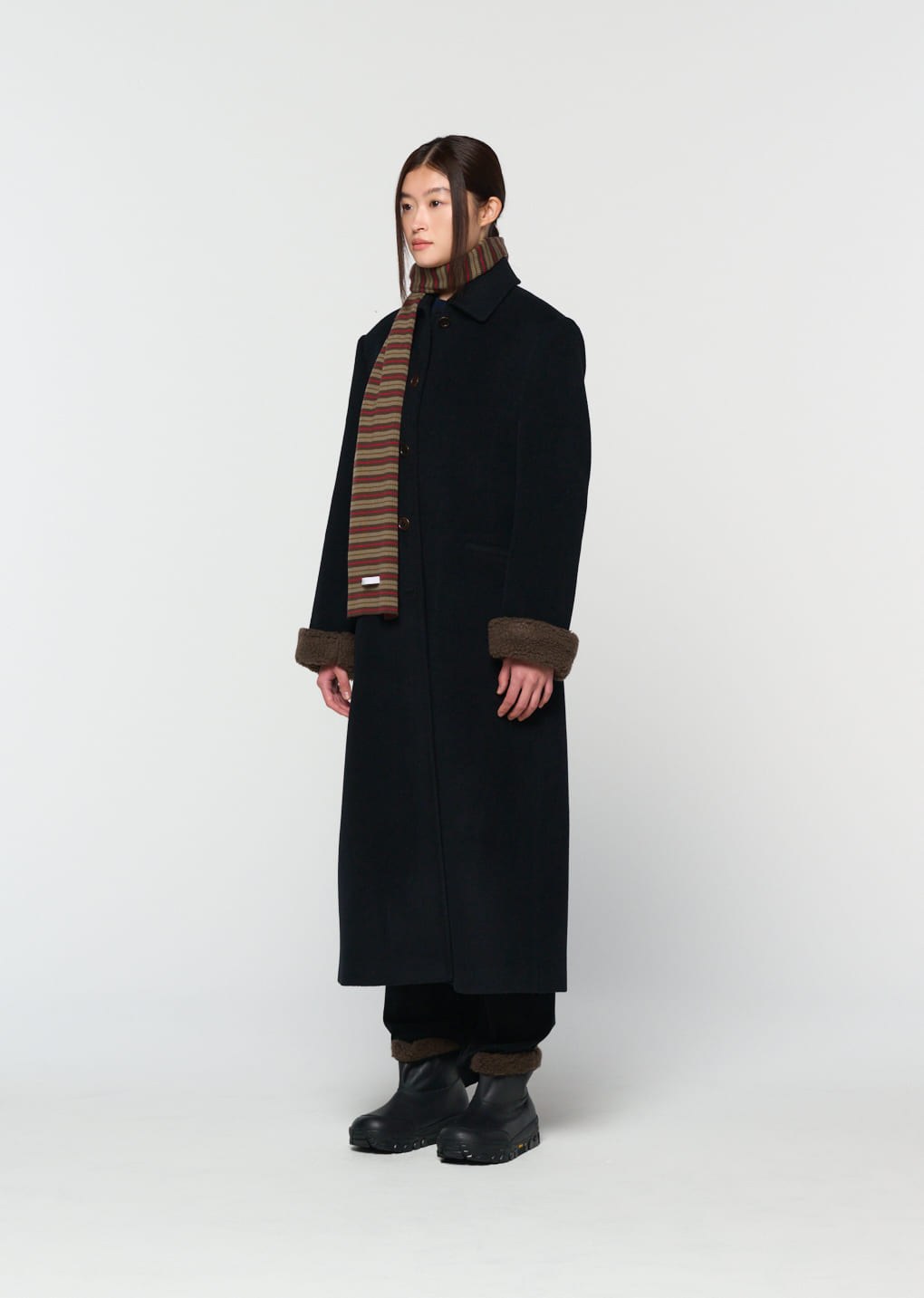 stripe knit scarf, brown