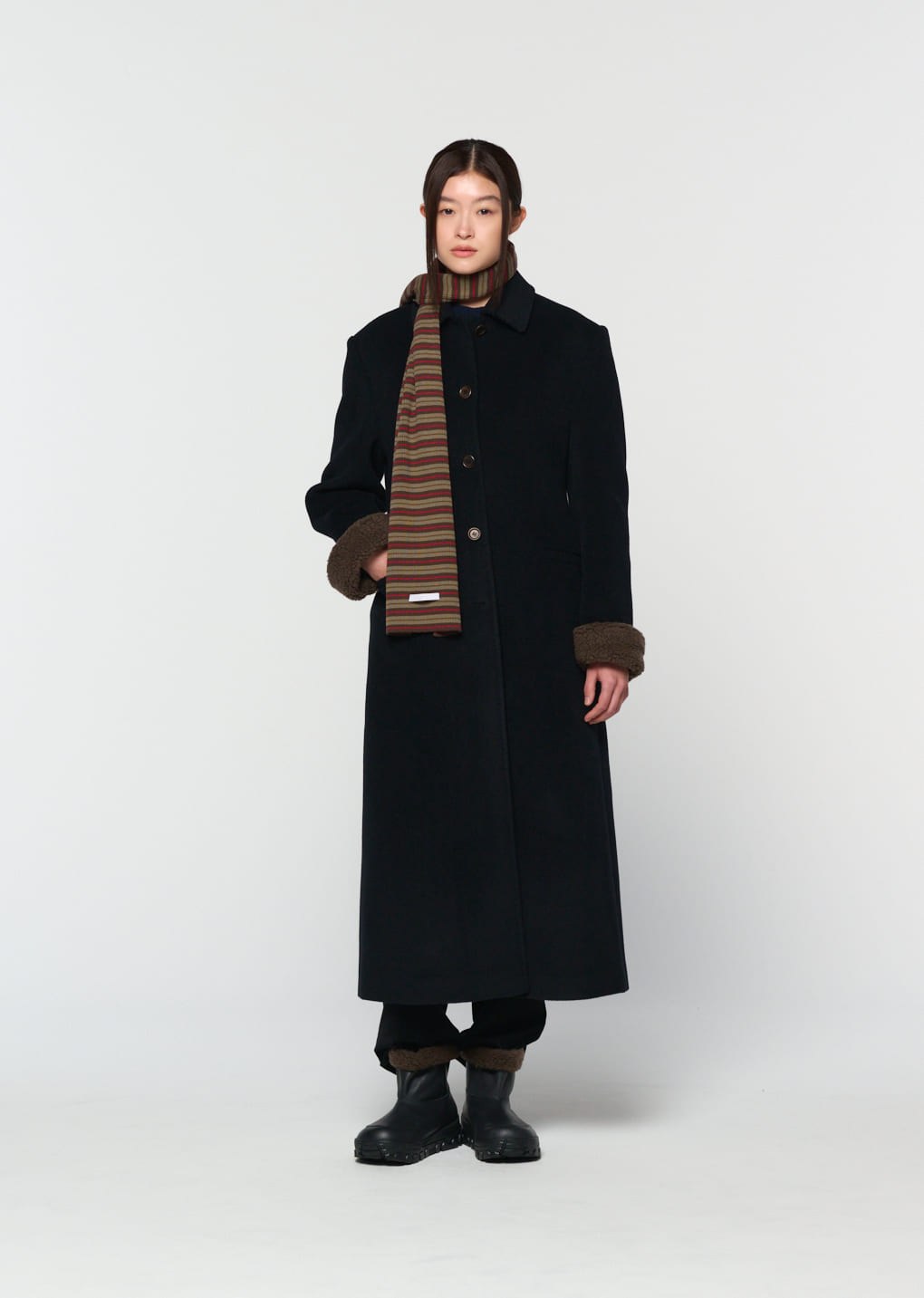 stripe knit scarf, brown