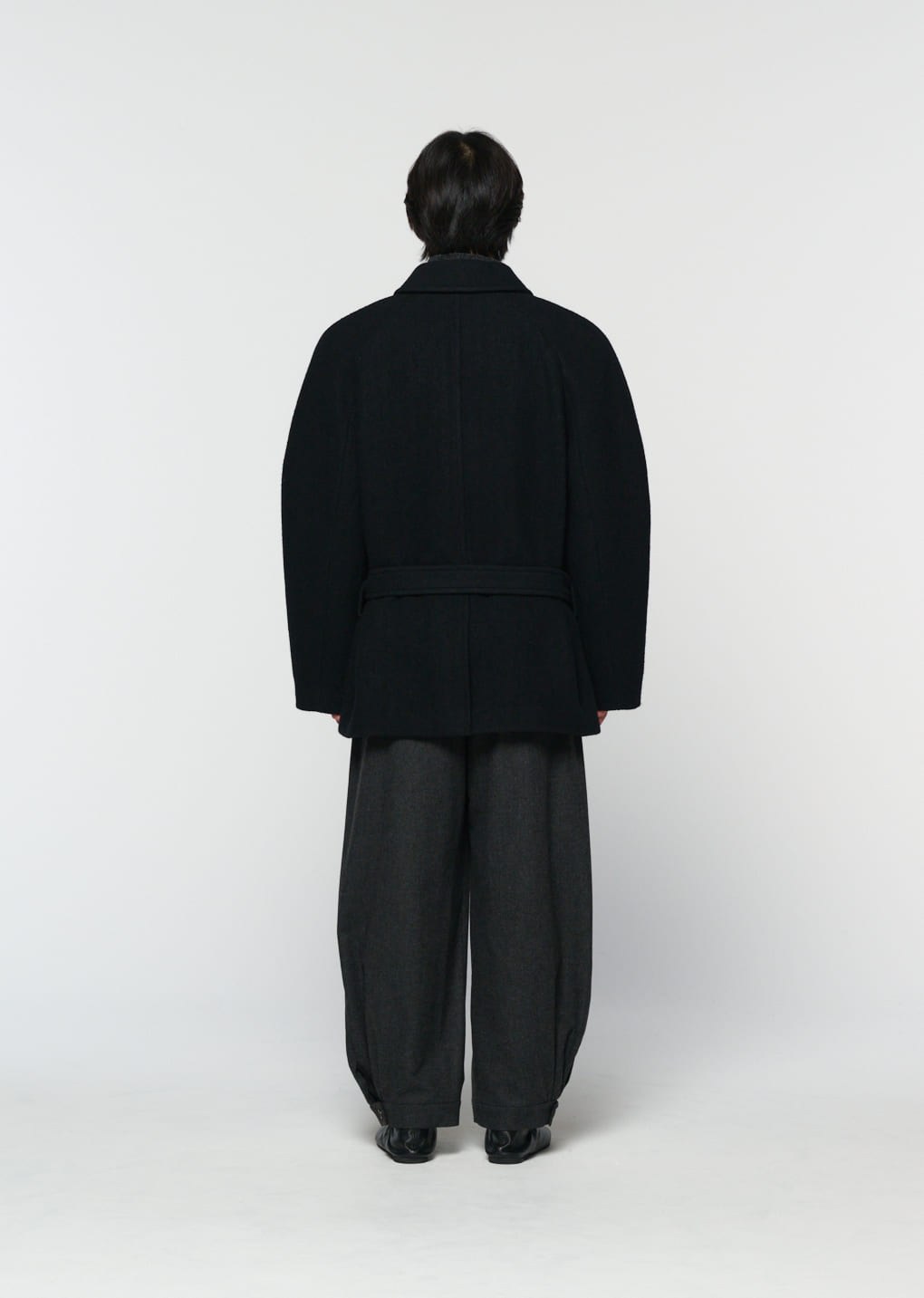 belted mid coat, black