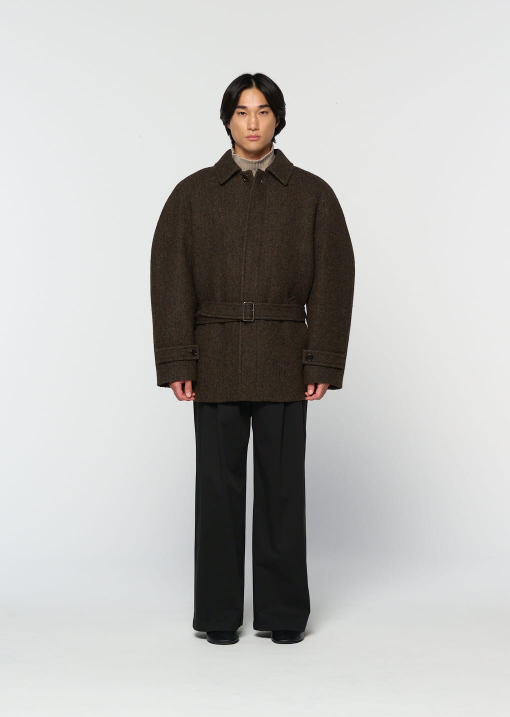 belted mid coat, khaki hover