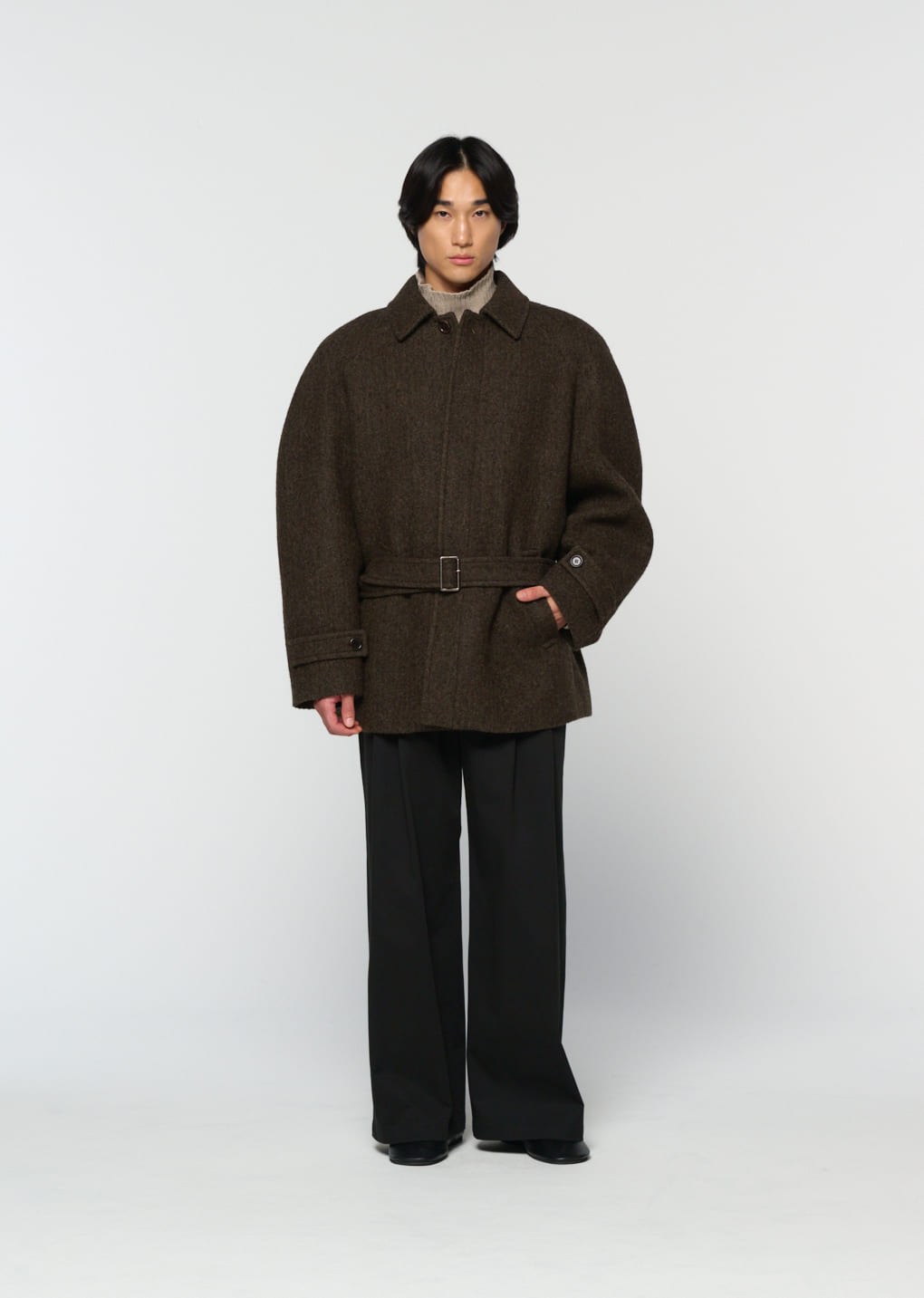 belted mid coat, khaki