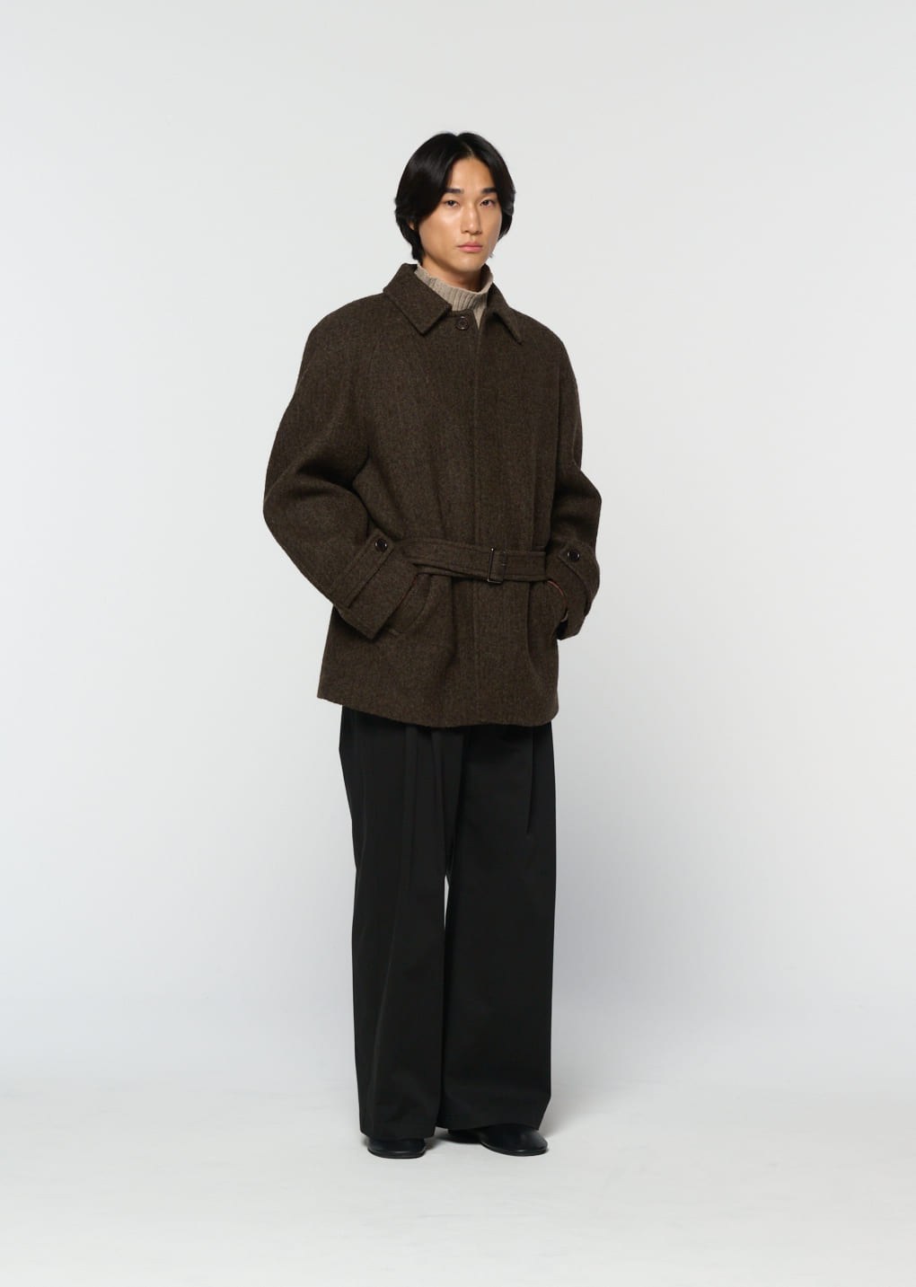 belted mid coat, khaki