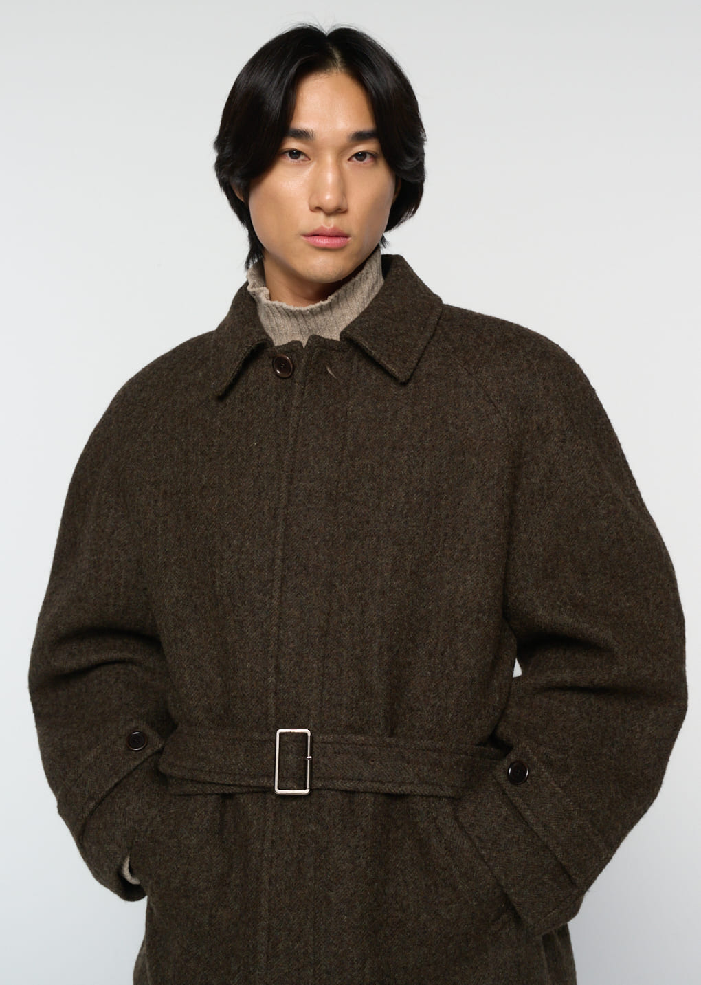 belted mid coat, khaki