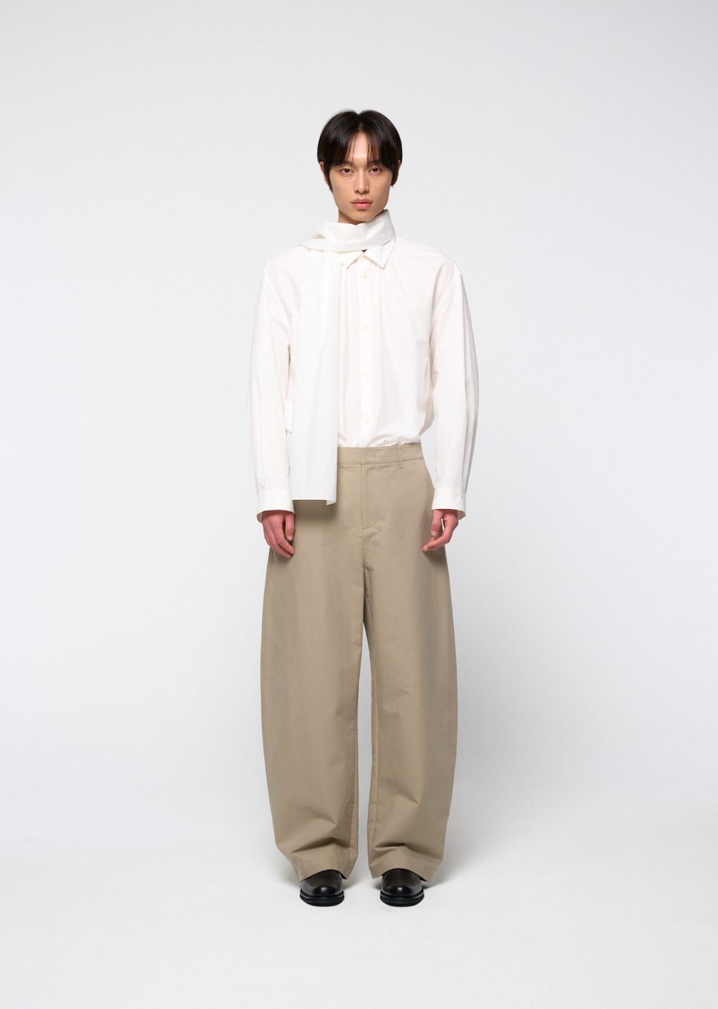 men's curved long pants, beige
