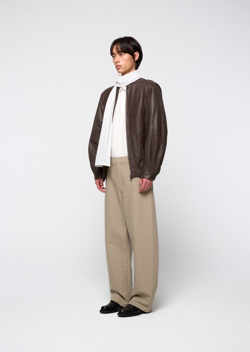 men's curved long pants, beige