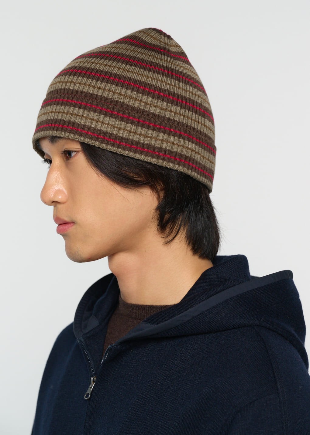 stripe knit beanie, brown