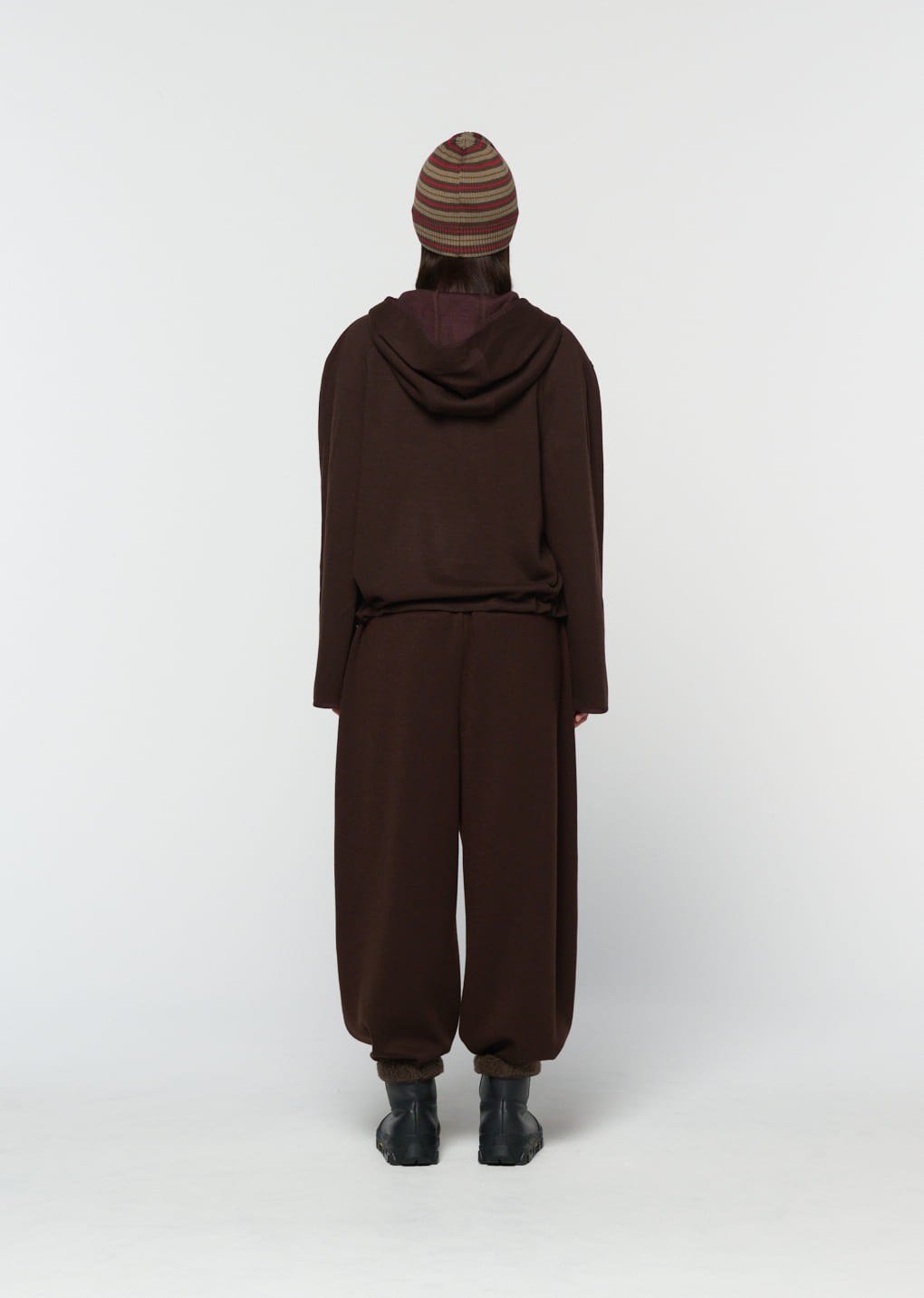 stripe knit beanie, brown