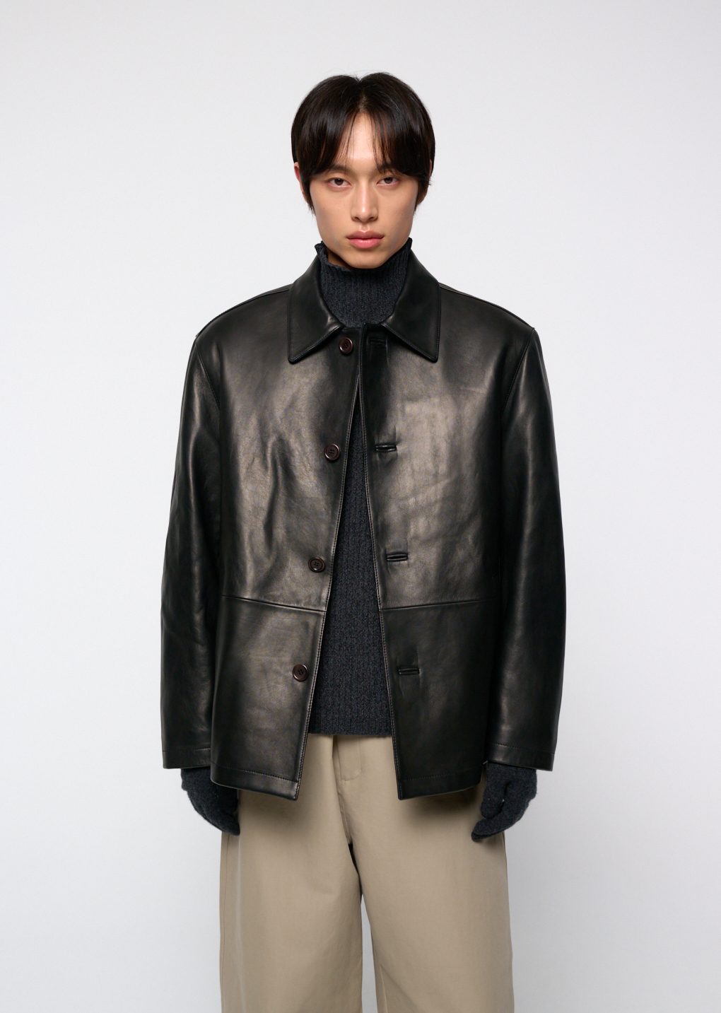 lambskin mid jacket, black