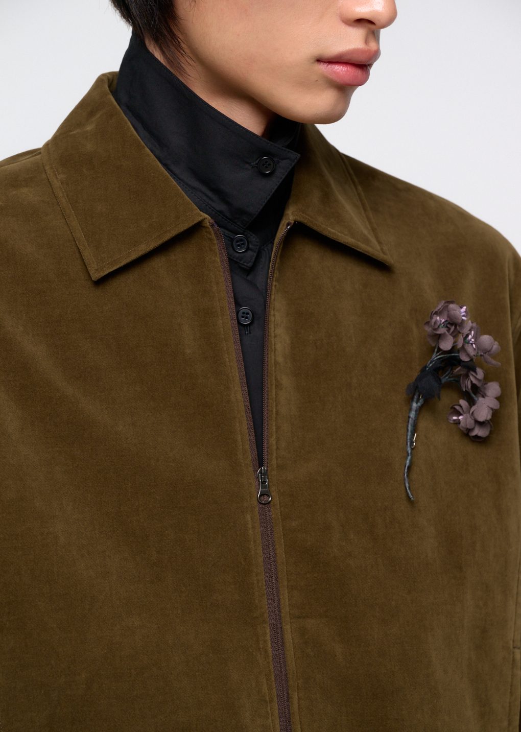 velvet zip up jumper, khaki