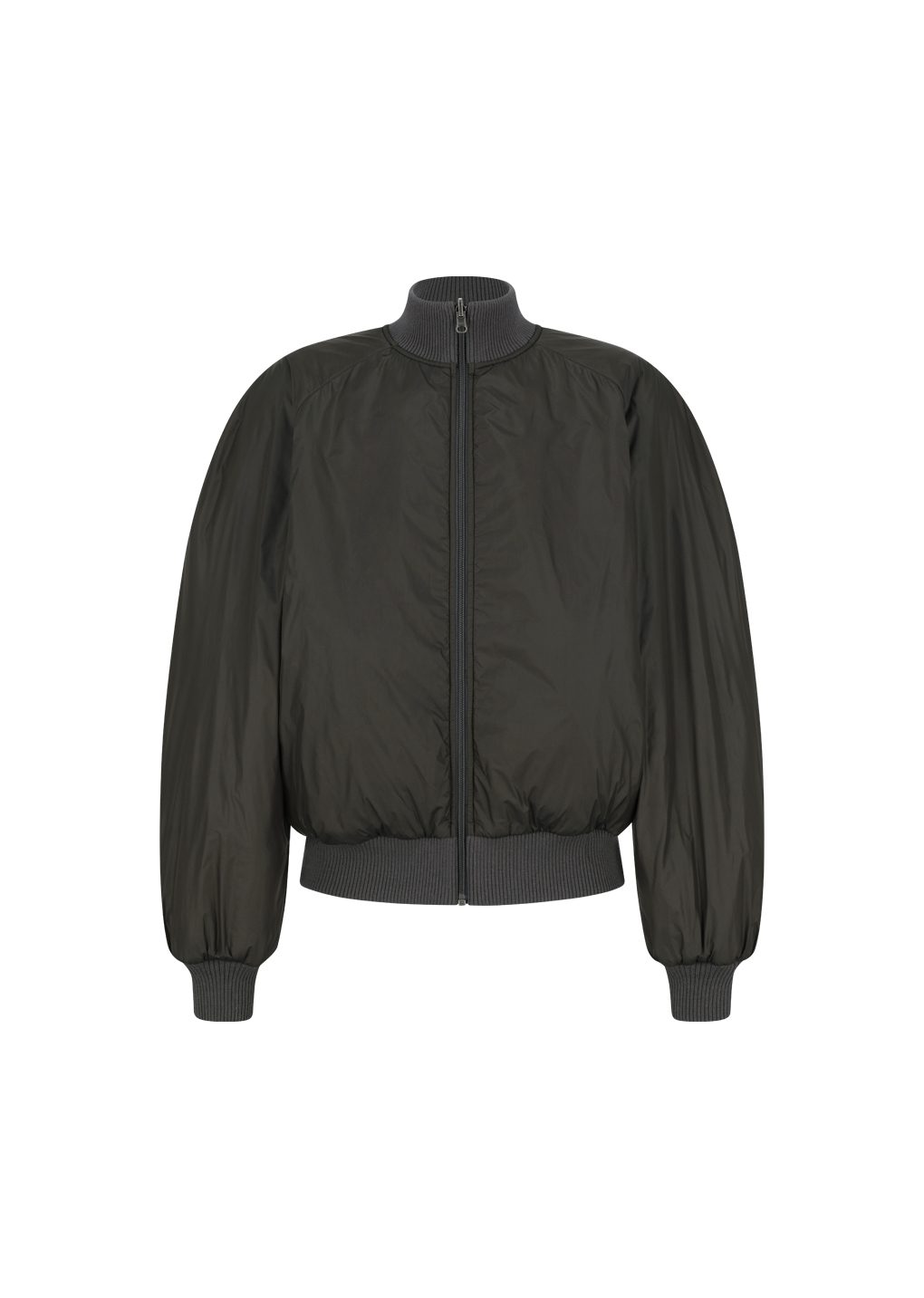 ribbed silky blouson, black
