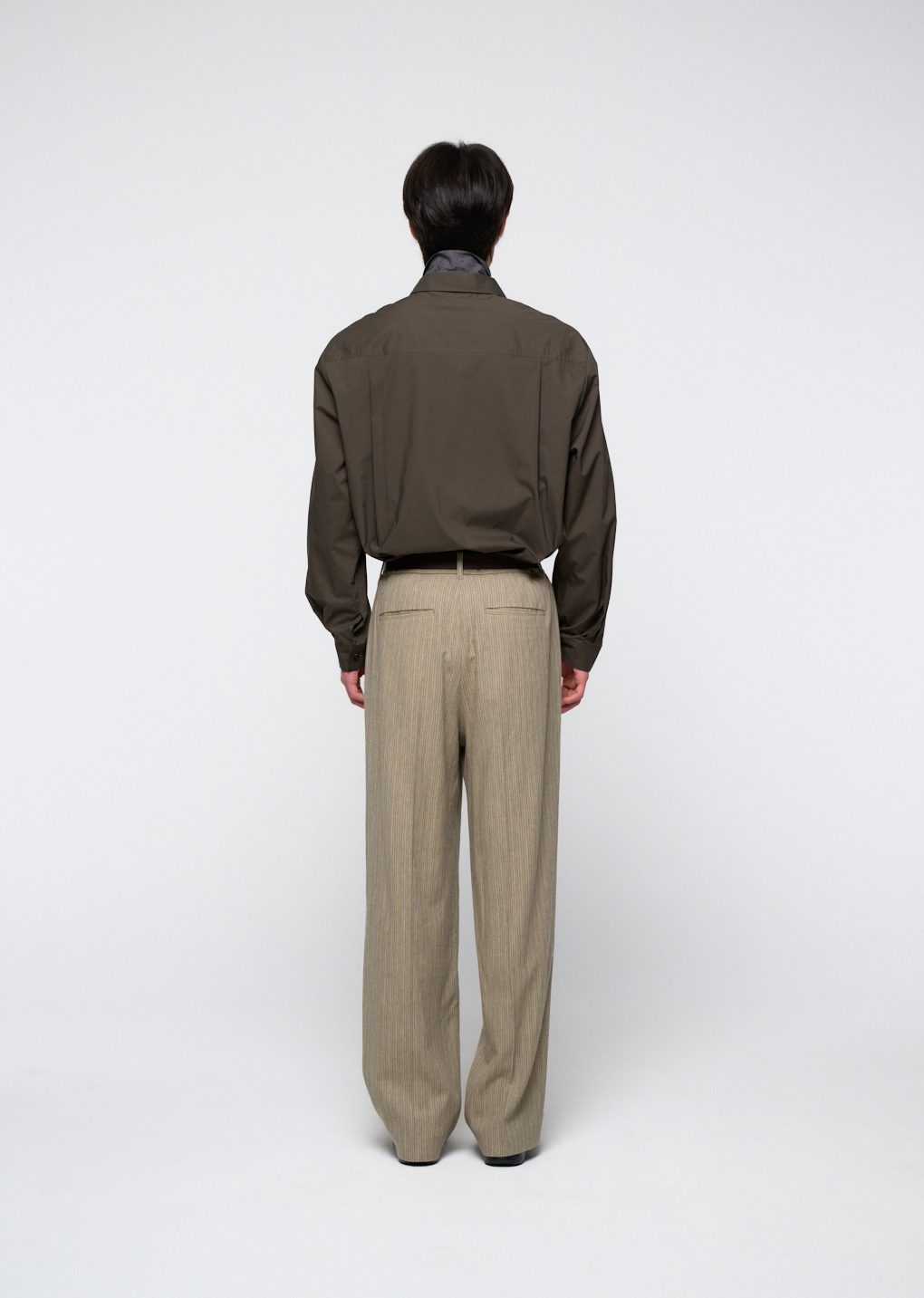 stripe wool straight pants, beige