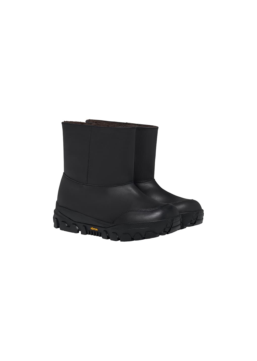 vibram shearling short boots, black