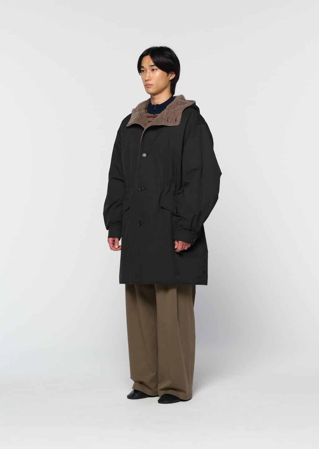 padded shearling parka, black