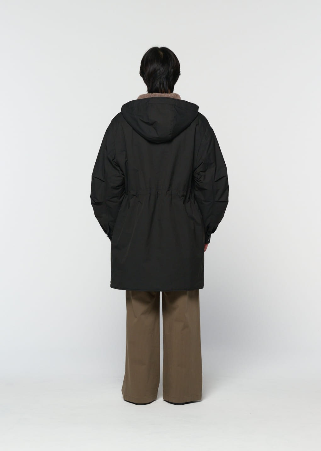 padded shearling parka, black