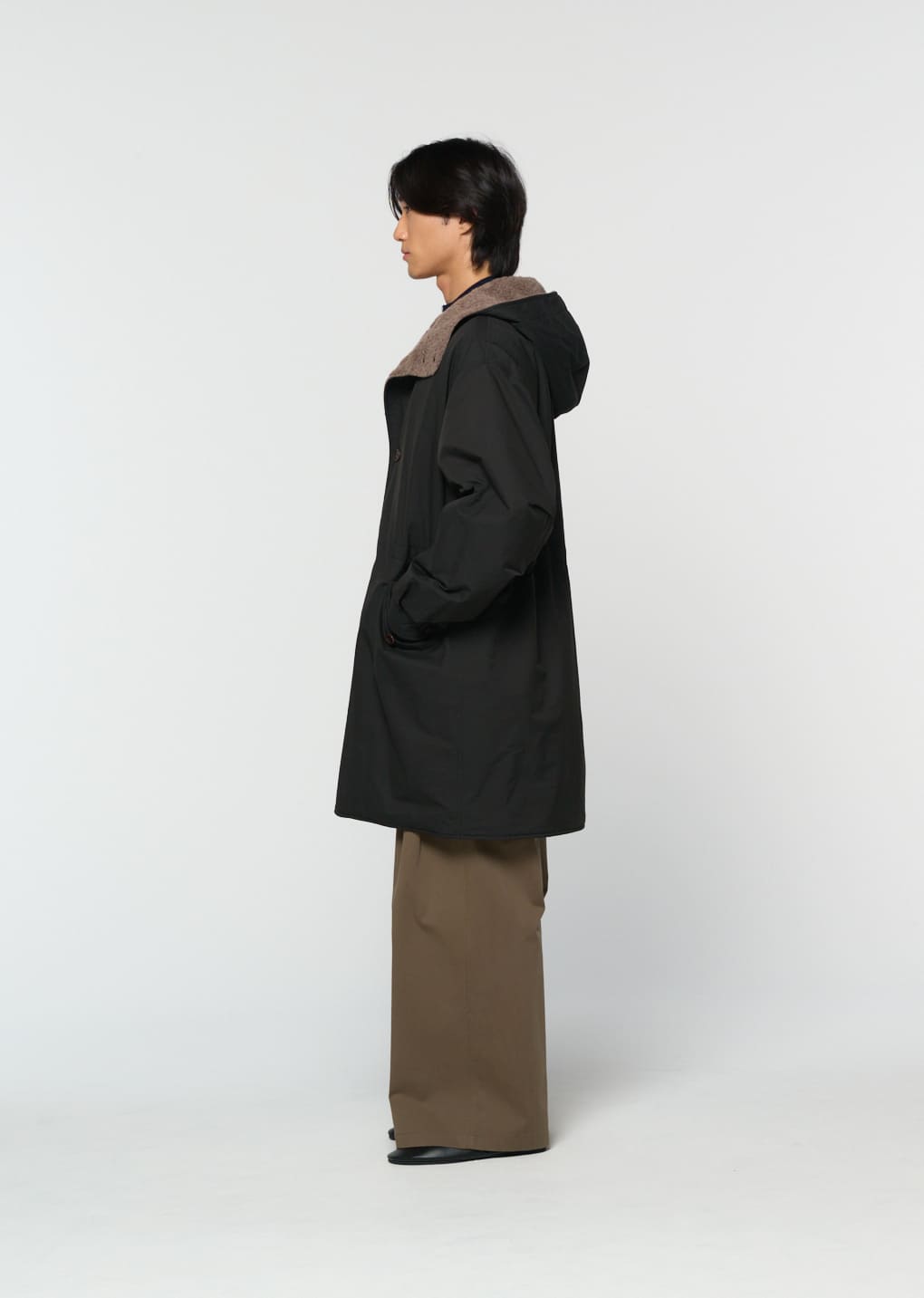 padded shearling parka, black