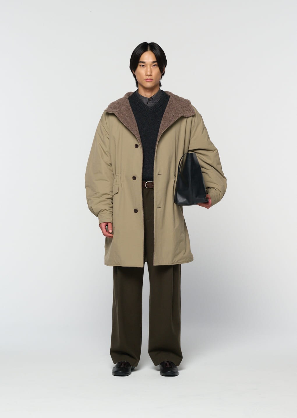 padded shearling parka, khaki