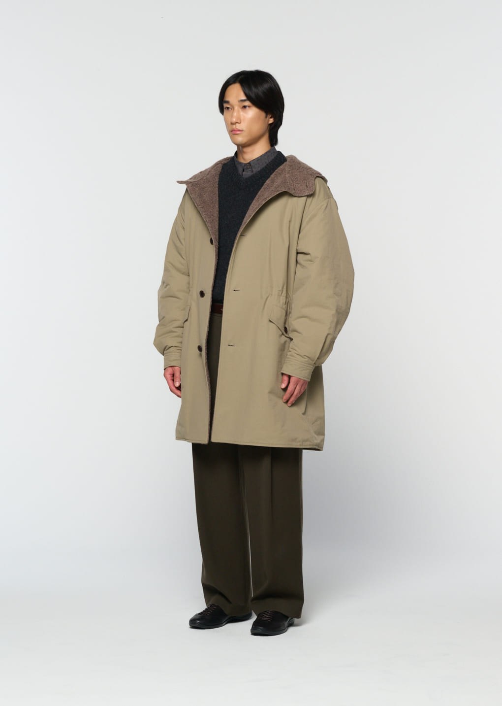 padded shearling parka, khaki