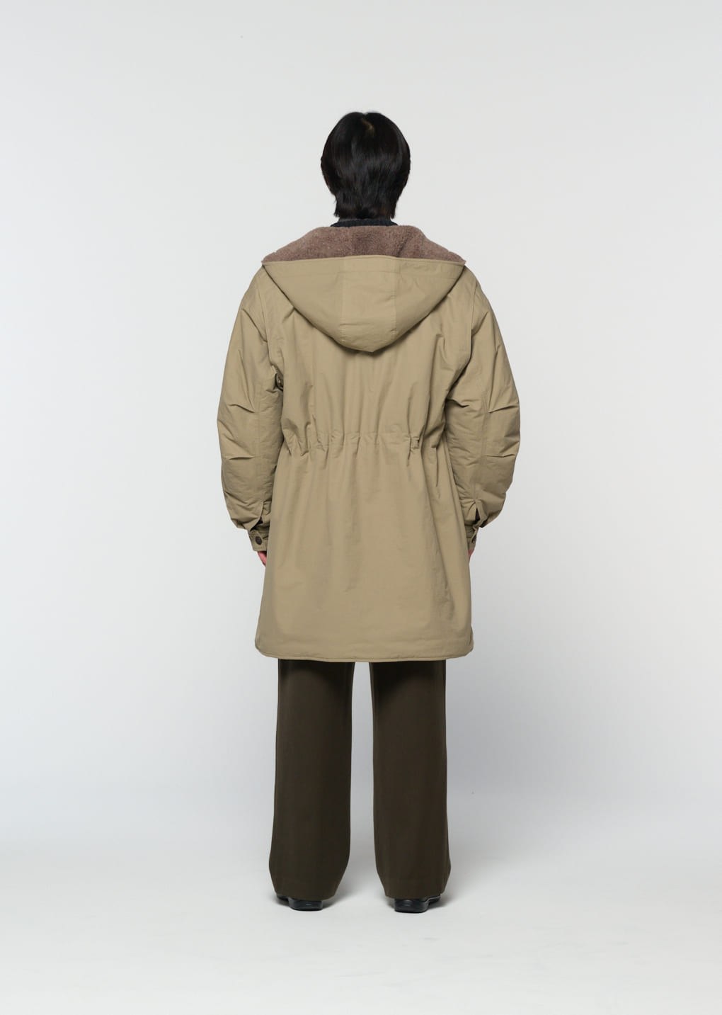 padded shearling parka, khaki