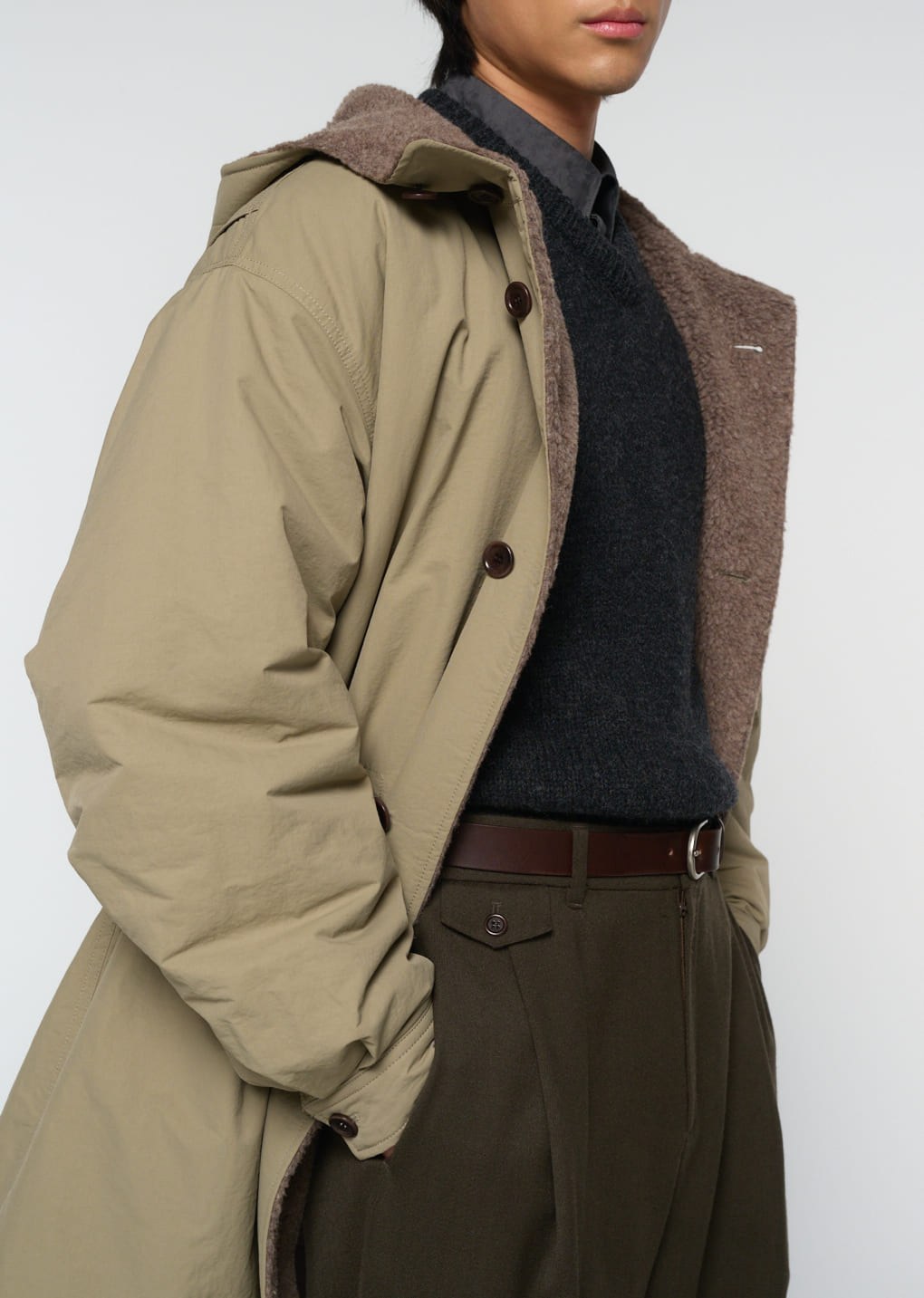 padded shearling parka, khaki